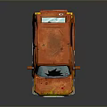 Orange Cartoon Style Worn Car With Broken Windows And Scratched Body