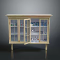 Traditional Wooden Cabinet With Open Glass Doors Displaying Dishes And Cups