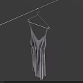 Stylish Striped Spaghetti Strap Dress Hanging On Hanger Against Navy Blue Background