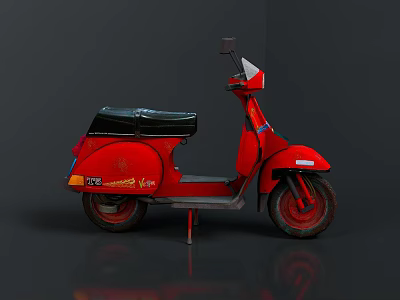Vintage Red Scooter With Black Seat And Classic Retro Design Features 3d model