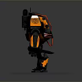 Game Movie Character Robot With Black Orange Mechanical Armor Standing On Transparent Display Base