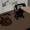 Vintage Telephones On Wooden Desk With Retro Style And Poster Background