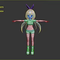 Cute Game Anime Character With Blue Twin Tails Rabbit Ears White Sportswear And Arms Outstretched