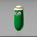 Cartoon Green Cucumber Character with White Hat Yellow Rim Big Eyes and Small Nose