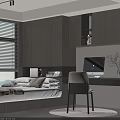 Modern Tatami Bedroom With White Bed Desk Monitor Green Plant And Wooden Wall