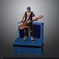 3D Musician Figure Wearing Colorful Glasses Holding Electric Bass With Blue Amplifier And Platform