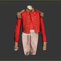 Red Military Jacket With Gold Buttons Epaulets Cuff Decorations And Light Colored Pants