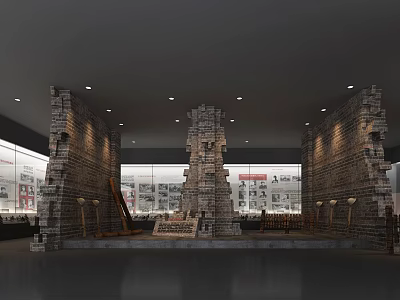Exhibition Hall Interior With Brick Walls Display Windows Exhibits And Lighting 3d model