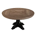 Elegant Round Dining Table With Wooden Tabletop And Black Metal Base 3d model