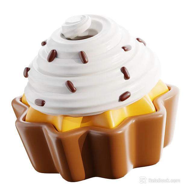 Delicious Cupcake With Swirled Whipped Cream And Mango Filling In Paper Liner 3d model 