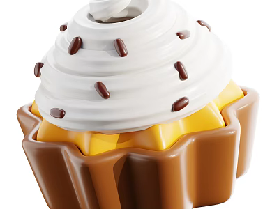Delicious Cupcake With Swirled Whipped Cream And Mango Filling In Paper Liner 3d model