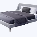 Modern Gray Upholstered Double Bed With Sleek Headboard Dark Blanket White Pillows 3d model