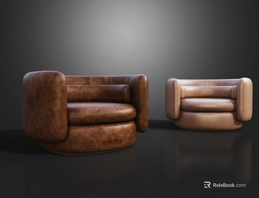 Modern Curved Single Sofa With Armrests Backrest Brown And Beige Leather Design 3d model