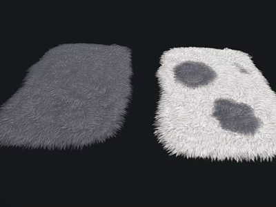 Soft Fluffy Square Rugs in Gray and White with Gray Spots Pattern 3d model