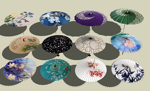 Chinese-style oil-paper umbrella oil-paper umbrella combination 3d model