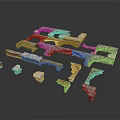 Architectural Building Model Components With Structural Fragments Displayed On White Background