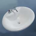 White Oval Shaped Washbasin With Modern Faucet And Red Accent Detail