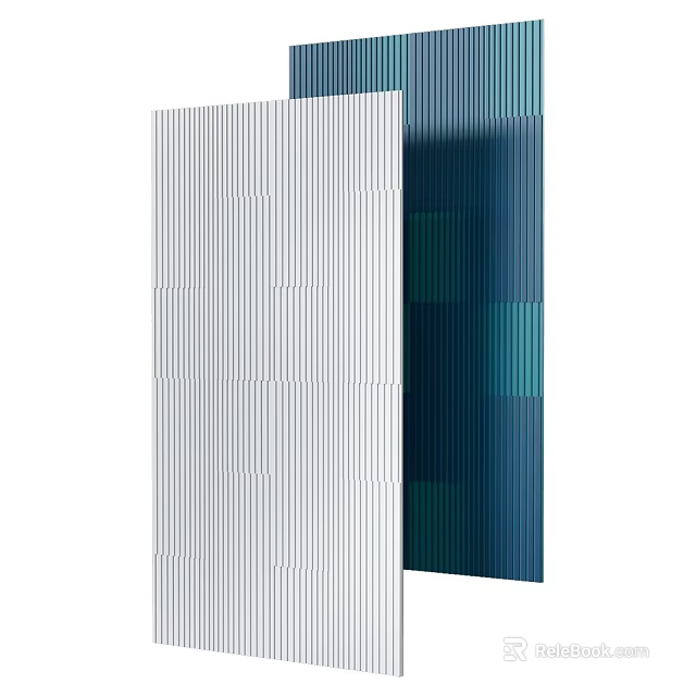 White And Blue Decorative Wall Panels With Vertical Stripes And Green Square Patterns 3d model