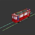 Red and White Vintage Tram Exterior with Black Roof Windows on Tracks