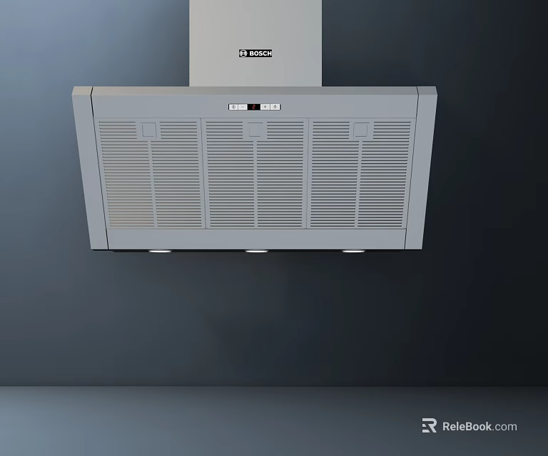 Modern Stainless Steel Kitchen Range Hood Mounted On Gray Wall Surface 3d model 
