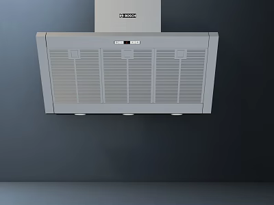 Modern Stainless Steel Kitchen Range Hood Mounted On Gray Wall Surface 3d model