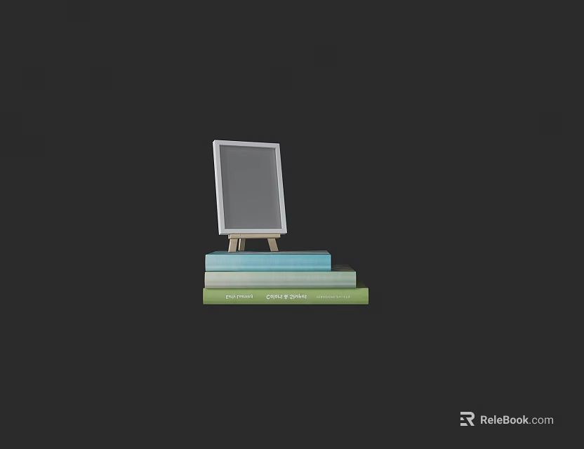 Colorful Stacked Books With Easel And Blank Board On Dark Background 3d model 