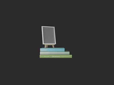 Colorful Stacked Books With Easel And Blank Board On Dark Background 3d model