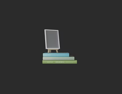 Colorful Stacked Books With Easel And Blank Board On Dark Background 3d model