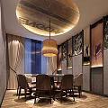 Elegant Restaurant Corridor With Wooden Walls Geometric Patterned Surfaces Green Plant Decor And Patterned Flooring