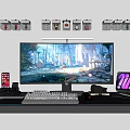 RGB Backlit Gaming Desktop Setup With Scenic Monitor Keyboard Mouse Headphones