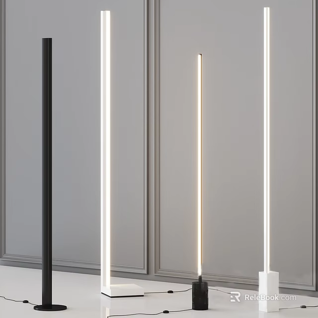 Modern Slim Floor Lamps In Black And White For Living Room Interior Lighting 3d model 