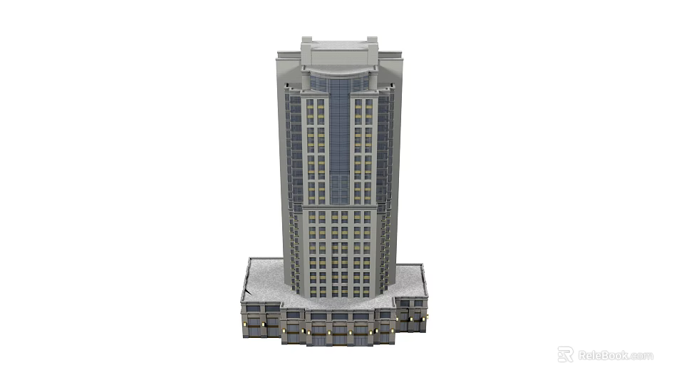 Tall Modern Hotel Building Exterior With Multiple Windows And Ground Floor Base 3d model
