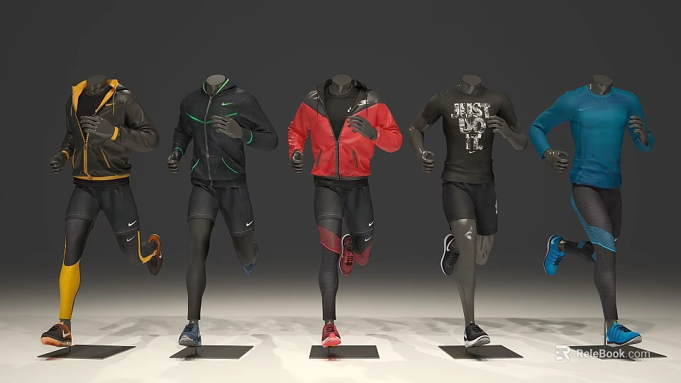Multiple Athletic Models In Sportswear Showing Dynamic Running Poses On 3d model 