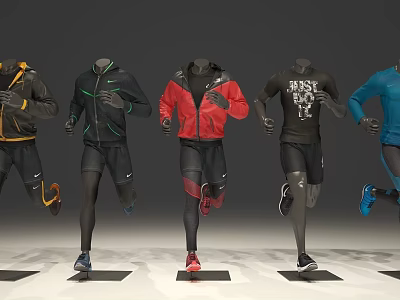 Multiple Athletic Models In Sportswear Showing Dynamic Running Poses On 3d model