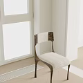 Elegant Modern Single Chair With Fabric Cushion And Dark Legs On Herringbone Wooden Floor