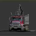 Red Bronco Dump Truck With Crane On Dirt Grassy Ground Platform