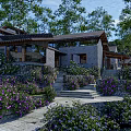 Boutique Guesthouse Building With Terraced Garden Stone Walls And Wooden Accents