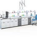 Modern Laboratory Interior With Lab Bench Cabinets Reagent Bottles And Ventilation Arm
