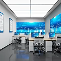 School Modern Conference Room With Digital Screens And Chairs