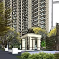 Modern Urban Building With Green Facade Trees Pedestrians And High Rise Background