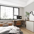 Modern Tatami Bedroom Interior With Tatami Bed Desk Computer Green Plants And Storage Cabinets