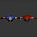 Men In Armor With Blue And Red Capes Standing With Arms Outstretched