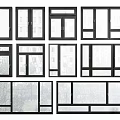 Various Modern Window Styles With Black Frames And Different Pane Designs 3d model