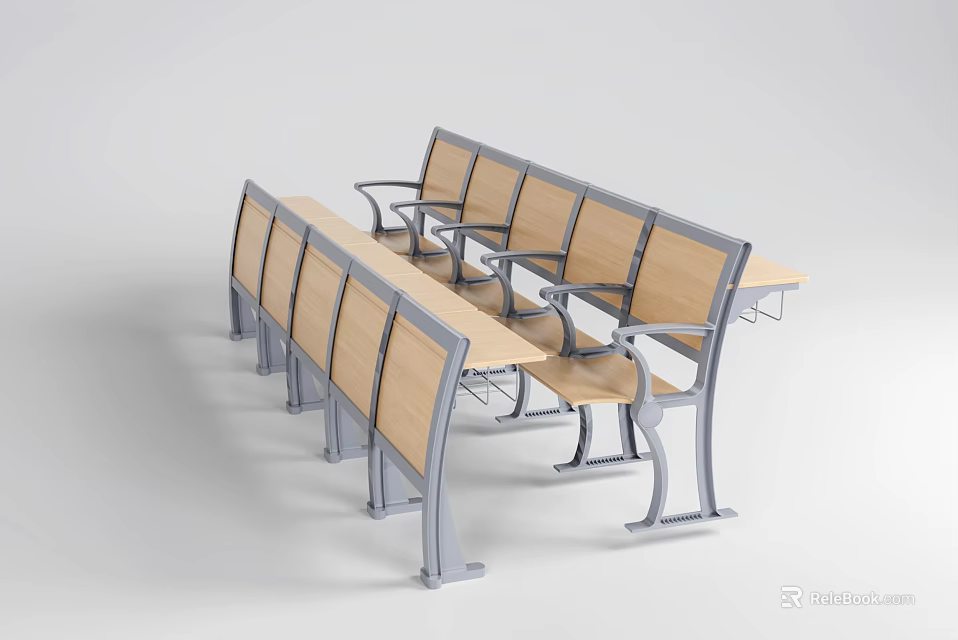 Modern Public Chair With Wooden Seat Backrest And Metal Frame Armrests For Public Spaces 3d model 