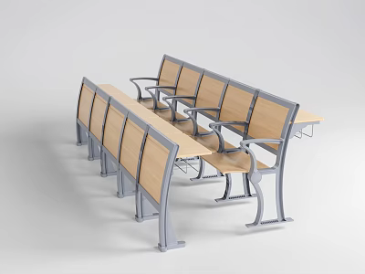 Modern Public Chair With Wooden Seat Backrest And Metal Frame Armrests For Public Spaces 3d model