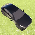 Black Modern Sedan Car Parked On Green Grass With Blue Sky Background