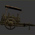 Vintage Ancient Wooden Cart With Red Canopy And Rustic Wheel Structure