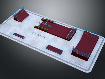 3D Skatepark Layout For Sports Fitness With Ramps Rails And Platforms Design 3d model