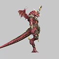 Game Movie Character Red Skinned Demon Warrior With Golden Armor And Wings