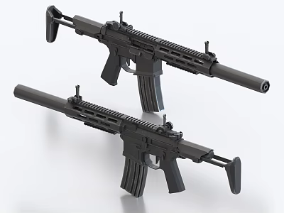 Two Black Modern Rifles With Tactical Barrel Magazine And Stock Design 3d model